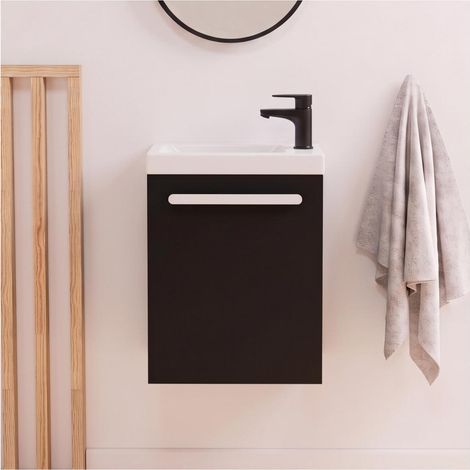 Nevada Wand-Handwaschbecken-Set mit schwarzem Wasserhahn