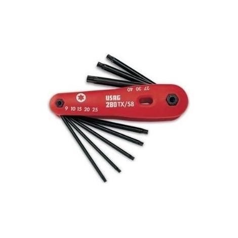 USAG U02800194 280 TX-S8 Serie di 8 Chiavi Maschio Torx T9-T40 con Supporto Tascabile in Acciaio colore Nero