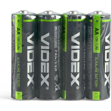 Set di 4 potenti batterie alcaline economiche Film Videx AA LR6 1.5V 2600 mAh