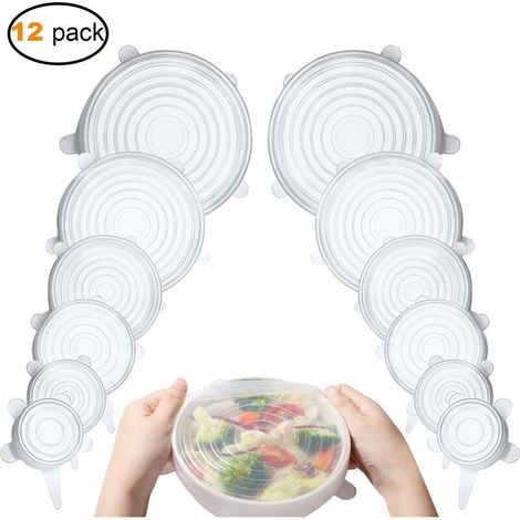 Coperchi in silicone estensibili, coperchi in silicone, estensibili, set da 12 coperchi in silicone estensibili di diverse dimensioni, coperchio estensibile e salutare per alimenti freschi per ciotole (1/5)