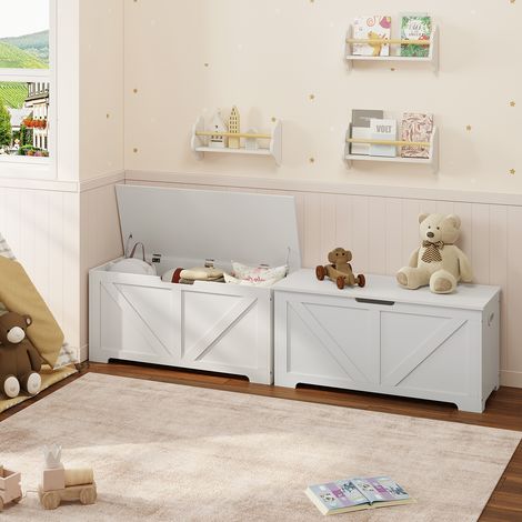WOLTU 2er Sitzbank sitzhocker Holz Sitztruhe mit Stauraum Sitzfläche Truhenbank für Flur Schlafzimmer Wohnzimmer bis 150 kg belastbar Weiß