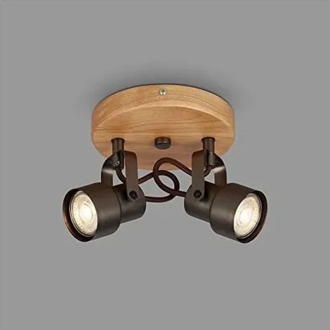 Spot LED retro grau mit Holz 2-flammig