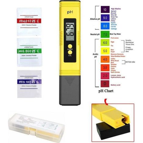 Testeur pH numérique stylo - Haute précision ±0.01 Affichage LCD rétroéclairé - Aquarium piscine laboratoire - Jaune noir (1/5)