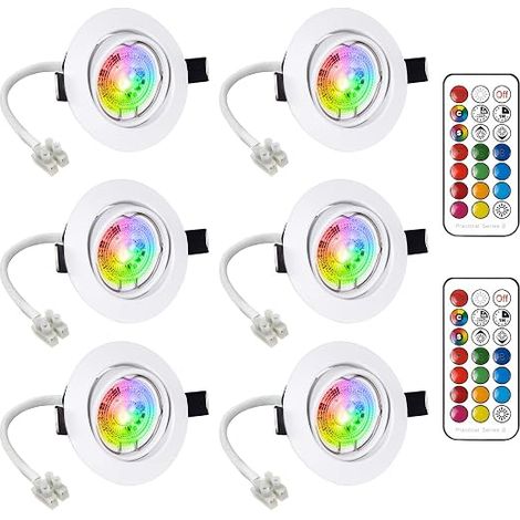 LED Spots Encastrables Orientable GU10 Ampoule RGB Couleur Changement Lampe Blanc Chaud 2700K plafond du Jour Plafonnier Encastré 6W AC 85V-265V Spot Bulb Rond métal avec Télécommande (1/5)