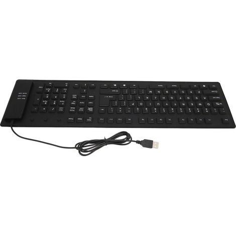 Clavier pliable en silicone 109 touches, silencieux, étanche à l'eau et à la poussière, filaire USB, flexible, pour ordinateur de bureau, portable et bureau à domicile (noir).