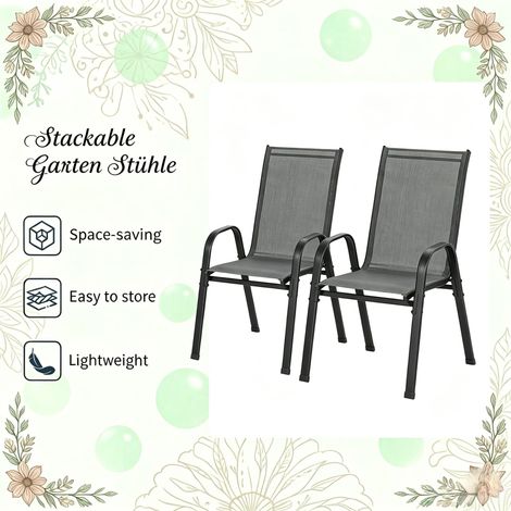 Chaise de balcon, chaise de jardin à dossier haut, chaise d'extérieur empilable (2 chaises seulement)