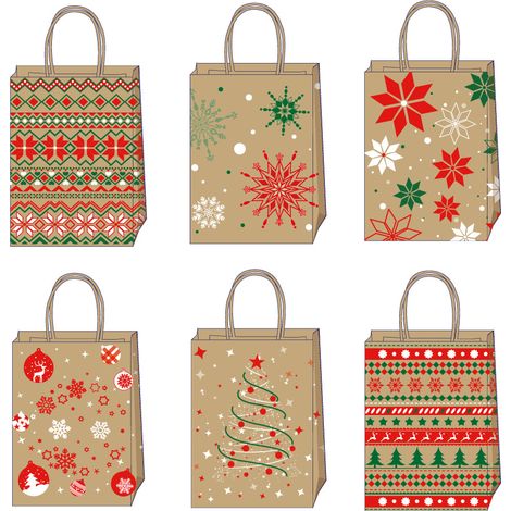 Sachets cadeaux de Noël 15821cm avec cordon de serrage, lot de 6, sachets pour emballer des friandises de Noël, en plastique (1/5)