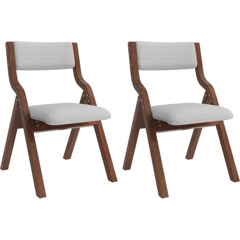 2 chaises pliantes en bois massif avec assise en lin gris, confortables et respirantes, pour salle à manger et salon (1/5)