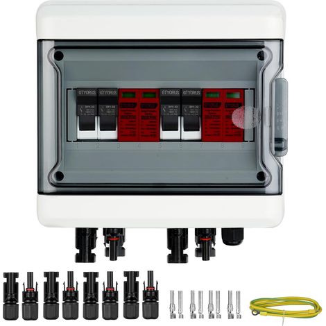 Boîtier De Raccordement Solaire Photovoltaïque IP65, Protection Contre Les Surtensions PV Solaire Parafoudre 2P DC 1000V 32A Boîte à Fusibles, 2 String 9 Modules(2 in 2 out) (1/5)
