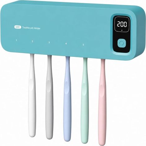 Zahnbürstenhalter mit UV-Licht Wandmontage für das Badezimmer 5 Zahnbürstenfächer und intelligentes LED-Display geeignet für elektrische und blau (1/5)