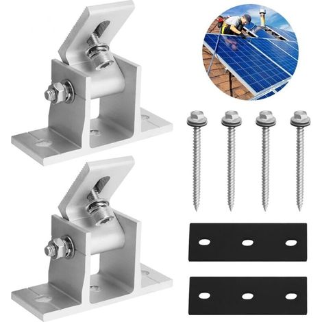 Kit de montage pour panneau solaire en aluminium (2 pièces) avec 4 vis et 2 anneaux en caoutchouc. Support réglable pour toit de camping-car, bateau et installations hors réseau. (1/4)
