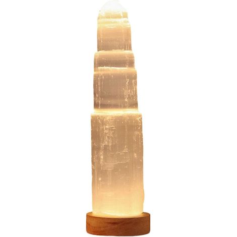 Lampe tour en cristal de sélénite sculptée à la main, pierre minérale unique, idéale pour un bureau ou une chambre, anti-stress, lumière chaude (1/5)