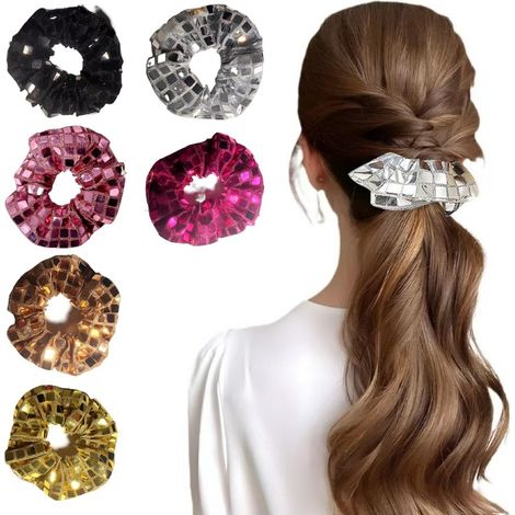 Lot de 6 élastiques à cheveux à paillettes  élastiques pour queue de cheval  articles de fête, accessoires de scène et accessoires pour cheveux du quotidien, conçus pour les femmes et les filles. (1/5)