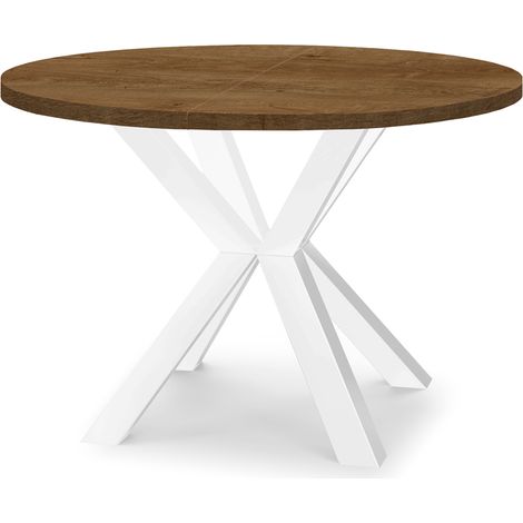 Table de salle à manger ronde extensible RAL avec pieds en bois, style loft, industriel, diamètre : 110 / 160 cm, Couleur :Lefkas / Blanc (1/4)