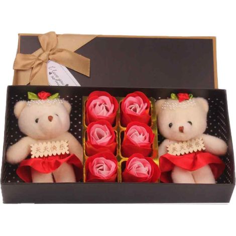 Coffret cadeau mignon en forme d'ours en savon artificiel, fleur, pour la Saint-Valentin, la fête des mères, décoration de mariage (rouge) (1/5)