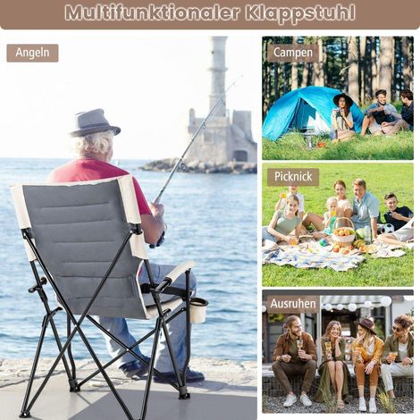 Sedia da campeggio pieghevole con portabicchieri 63x72x102 cm marronebianco
