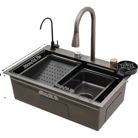 Évier de cuisine, design à un seul bol, comprend un robinet escamotable, 68CM (1/2)