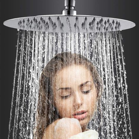 Pommeau de douche rond de 25 cm (10 pouces) en acier inoxydable 304, fin et mince, pour salle de bain, haute pression. (1/3)