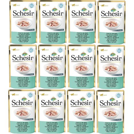 SCHESIR Comida h煤meda para gatos de at煤n y dorada (plato 煤nico) 24 sobres de 50 g (1/2)