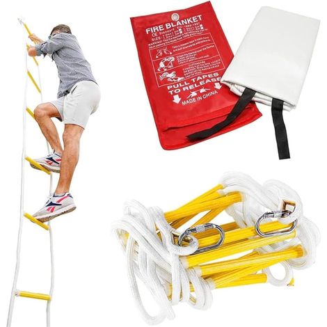 Échelle de Corde d'évacuation d'urgence 3 étages 8 m + Couverture Ignifuge pour la Maison/équipement de Sauvetage pour la Famille/échelle d'évacuation d'urgence (1/5)