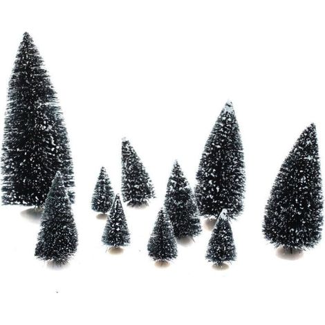 Lot de 10 sapins verts enneigés pour village de noël