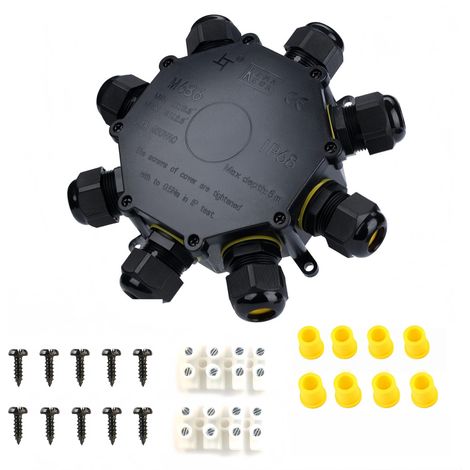 Boîte de jonction étanche IP68 pour l'extérieur, boîte de câble électrique 8 voies d'extérieur avec 8 voies M25 connecteur de fil d'extension de câble électrique protecteur pour câble de (1/5)