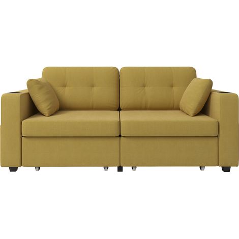 Canapé Droit - 2 Places - Chenille - Tiroirs de Rangement & Porte USB & Coussins Inclus - 172 x 75 x 82 cm - Jaune Moutarde - Salon (1/5)
