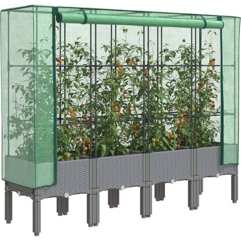 Hochbeet mit Gewächshaus-Aufsatz Rattan-Optik 160x40x140 cm