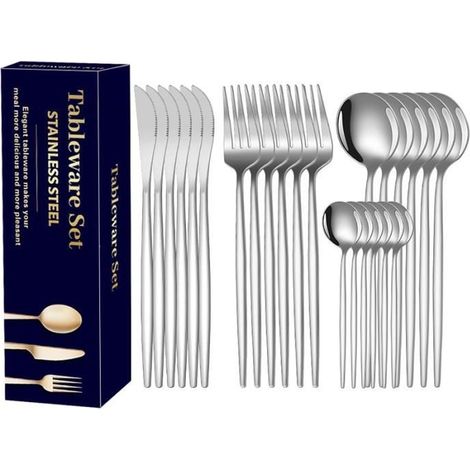 (Silbernes) 24-teiliges Besteckset für 6 Personen – Edelstahl – Messer/Gabeln/Löffel – silber (1/4)