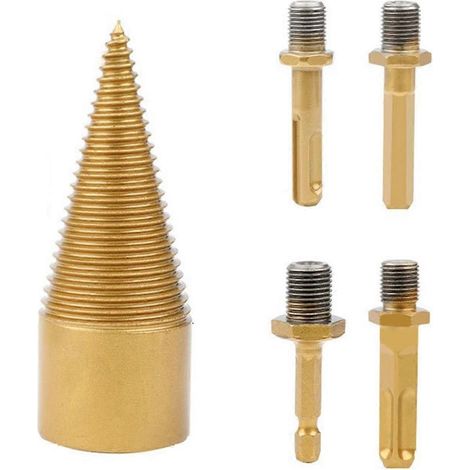 Lot de 5 forets à cônes amovibles pour fendage de bois d'allumage et de bûches, compatibles avec les perceuses électriques robustes (32 mm/1,26 pouce) (1/5)