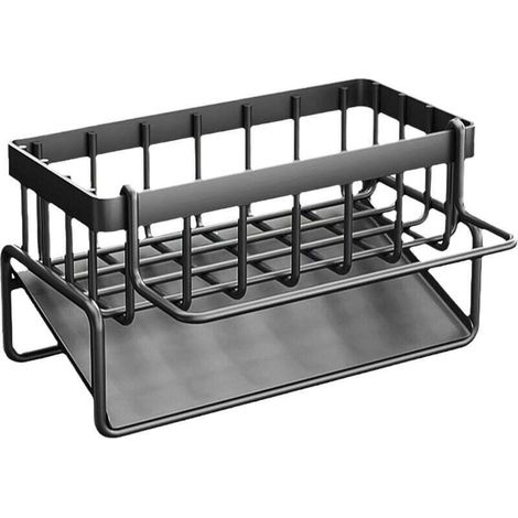 Organisateur d'Évier en Acier au Carbone avec Bac d'Écoulement Automatique Porte-Éponge et Serviettes Accessoire Salle de Bain Gris (1/4)