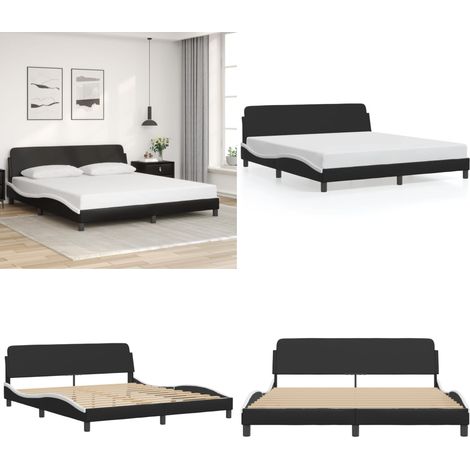 Bettgestell mit Kopfteil Schwarz und Weiß 180x200 cm Kunstleder - Bettsofa - Doppelbett - Boxspringbetten - Lattenrost - Schlafzimmermöbel - Home & Living (1/5)