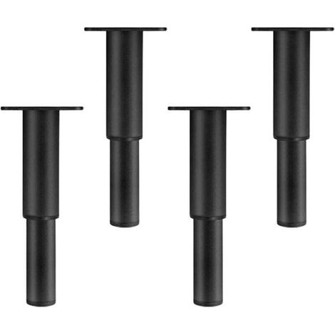 Pieds de meubles réglables en métal (lot de 4) pour canapés, tables et coiffeuses, noir - 20 cm à 37 cm