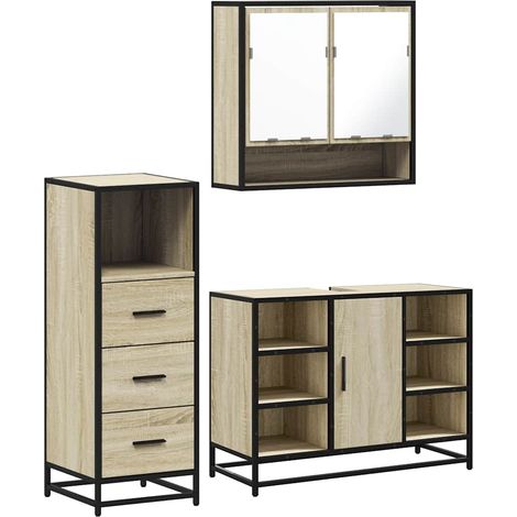 Maison Exclusive - 3-tlg. Badmöbel-Set Sonoma-Eiche Holzwerkstoff