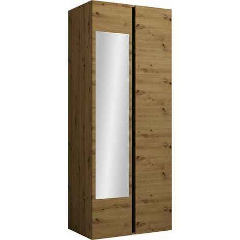 Armoire Pinis I, Chêne Artisan + Noir, 186x74x44cm, Portes d'armoire: Avec des charnières, Nombre d'étagères: 4