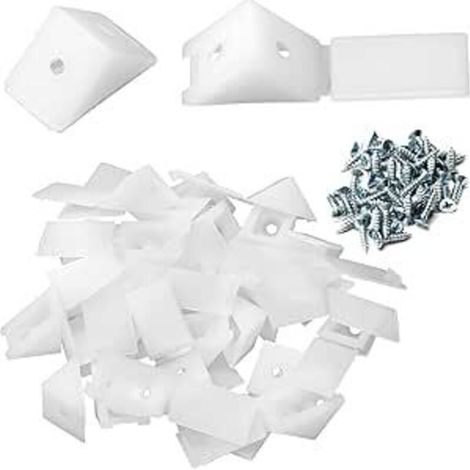 Lot de 40 équerres d'angle en plastique nylon blanc en forme de L avec capuchon de protection 2,1 x 2,1 x 1,7 cm (L x l x H) - Support à angle droit à 2 trous pour réparation, réparation