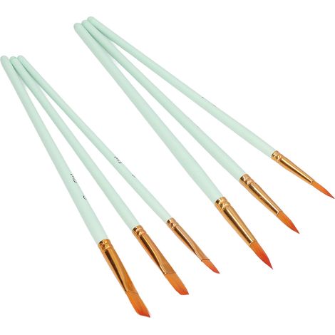 Lot de 6 pinceaux de 6 tailles différentes, pratiques, fiables et durables, avec manche vert clair. Fournitures de dessin pour artistes. (1/5)