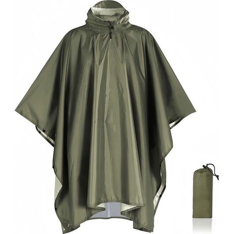Poncho antipioggia con borsa portaoggetti, mantello antipioggia multifunzionale con cappuccio 3 in 1, per bicicletta, impermeabile, taglia unica, per escursionismo, campeggio, attività all'aperto, ver (1/5)