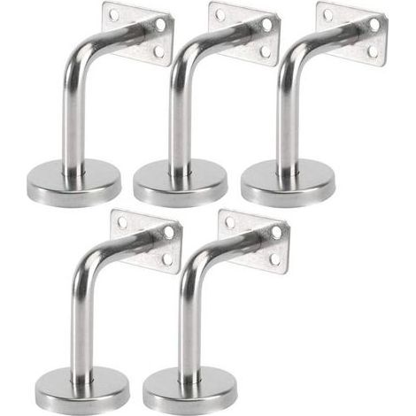 Juego de 5 soportes de acero inoxidable para pasamanos – Montaje en pared para escaleras interiores y exteriores – Dimensiones 6x8x5cm – Resistente a la corrosión y duradero (1/5)