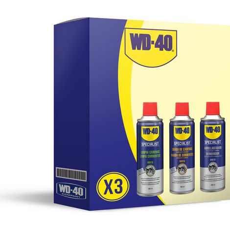 WD40 LOTE MOTO Limpia cadenas+ lubricante de cadenas + abrillantador de silicona (1/5)