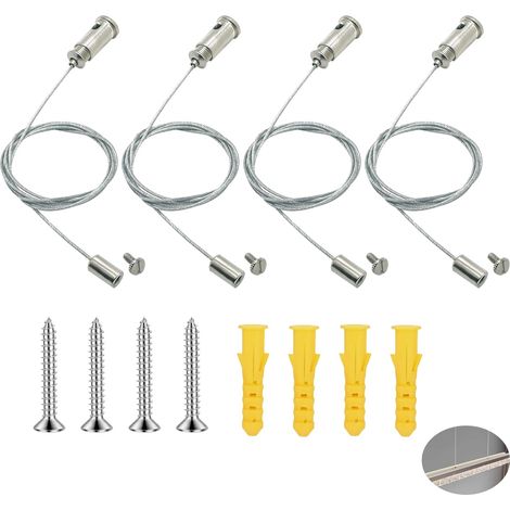 Set of 4 Stainless Steel Cable 2 m Adjustable Ceiling Light Panel LED Screws Metal photo frame mounting, sturdy ceiling included, simple hanging, various fixtures, solid hanging (1/5)