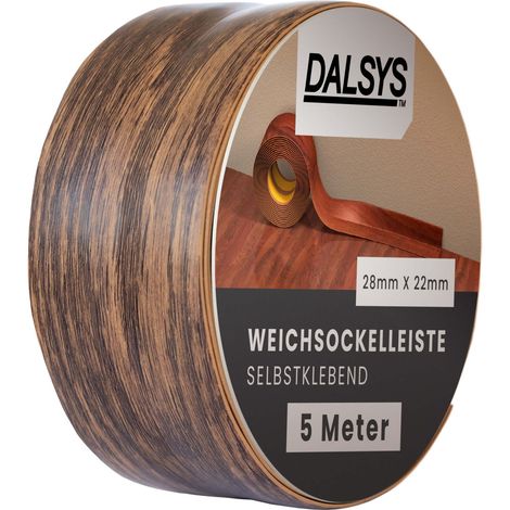 Dalsys Weichsockelleiste selbstklebend Klebeleiste, Abschlussleiste für Fugen in Wohnbereich, Küche, Bad, aus PVC Kunststoff - Kastanie 5m
