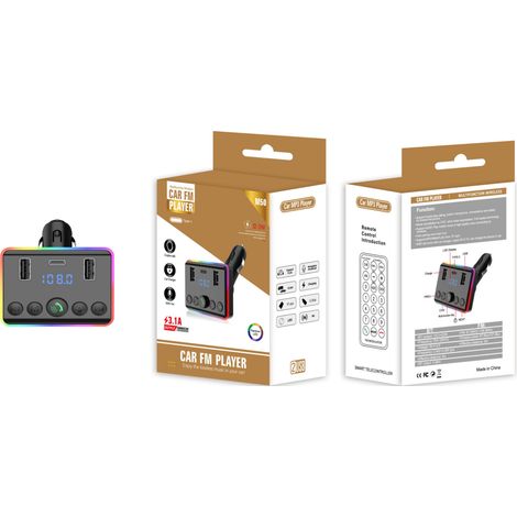 M51 Car MP3 Bluetooth Player, USB Flash Drive Music Player, PD Charger, Fast Charging, Hands-free Calling, Receiver, FM Transmitter -- M50 (Bare Unit + Remote Control, Color Box Packaged) (1/3)
