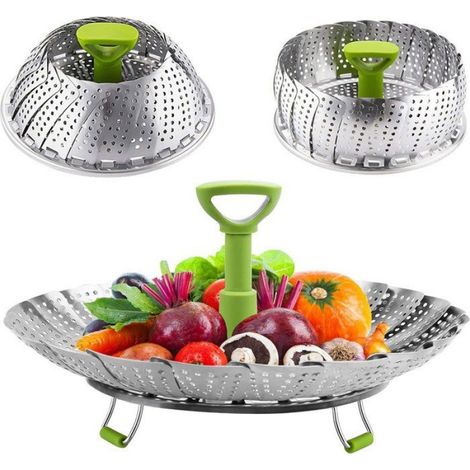 Panier Vapeur - Acier Inoxydable SUS 304 - Adapté Casseroles 18 À 28 Cm - Plie Et Poignée Réglable - 1 Pièce (1/5)