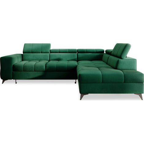 Canapé d'angle droit convertible Gaspard velours Vert (1/5)