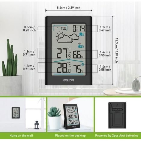 Station météo sans fil BALDR B0341 Horloge Écran HD 20 s Rétro-éclairage avec capteur extérieur Noir (1/4)