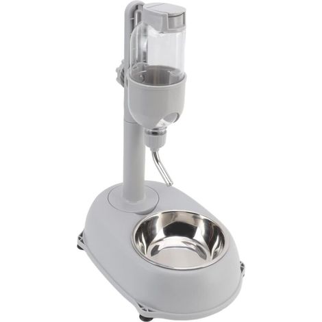 Distributeur d'eau pour animaux de compagnie 500 ml, hauteur réglable, bouteille d'eau anti-goutte avec bol amovible pour chats et chiens (Water Bar Plus Back 500 ml - Gris)