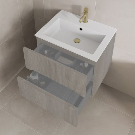 610 x 460mm Bathroom Recessed Basin Sink Modern 1 Tap Hole White Stone Resin