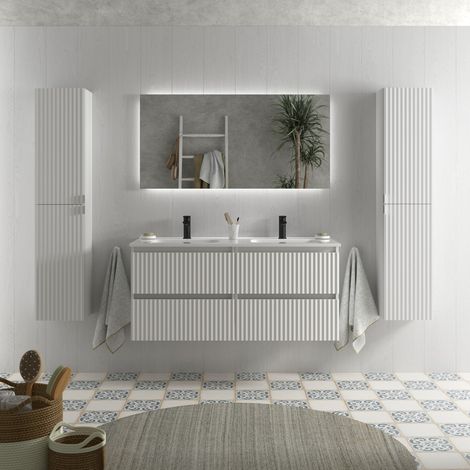 Mueble de Baño KIRA 120cm Blanco Mate 4 cajones Lavabo 2 pozas Porcelana (1/5)