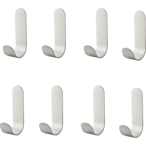 Lot de 8 Crochets, Acier inoxydable, Forme J, Fixation sans perçage, Salle de bain, Cuisine. (1/5)